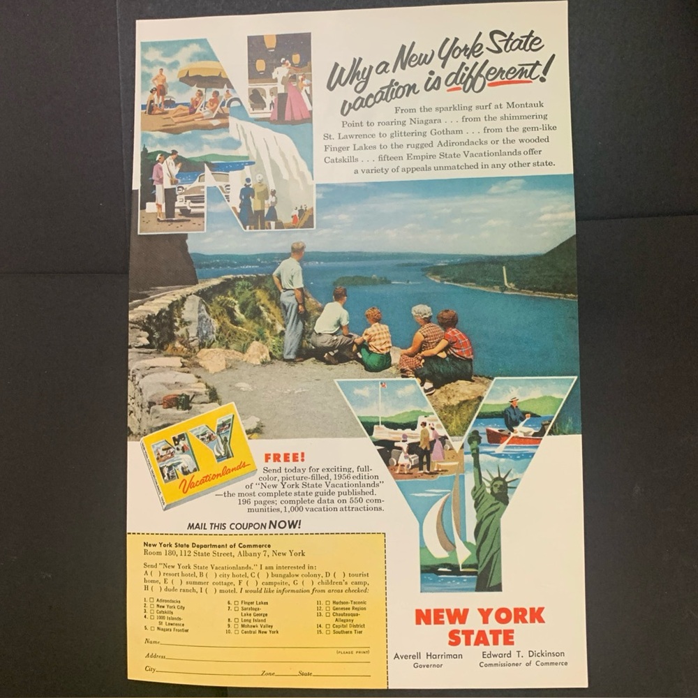 Vintage 1956 New York State Vacation Is Different Ad Advertisement